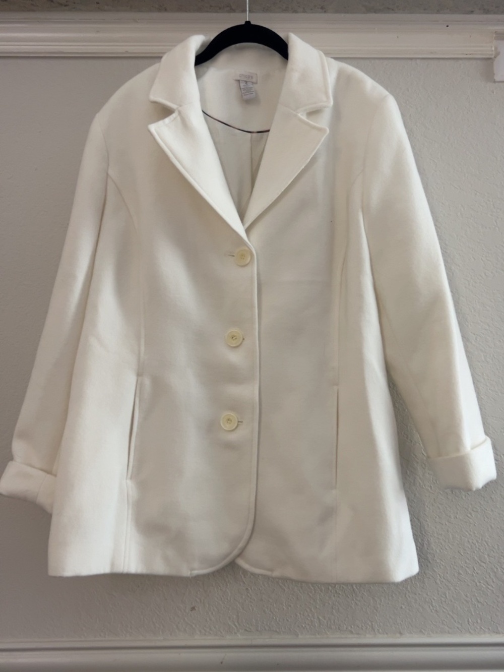 Chico’s Ivory Cream Long Blazer Jacket Size 3